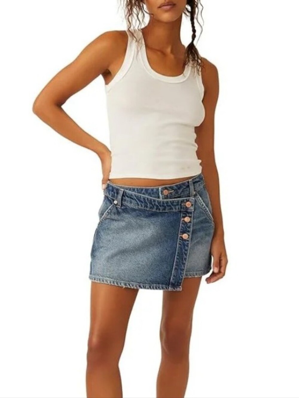 Free People Wynne Denim Skirt Size 25 Blue Casual Button Up Wrap Boho Hippie